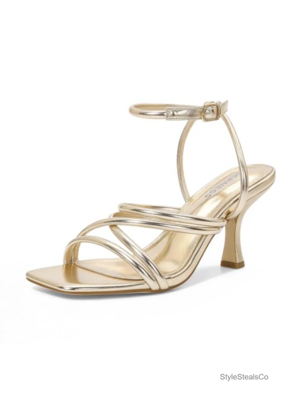 Kitten Heel Square Open Toe Ankle Strap Sandals